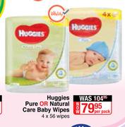 Huggies Pure Or Natural Care Baby Wipes-4 x 56 Per Pack