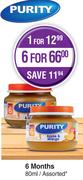 Purity 6 Months Baby Food Assorted-For 1 x 80ml