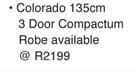 Colorado 135cm 3 Door Compactum Robe