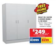 Built-In 182cm 3 Door Robe-2.1m High