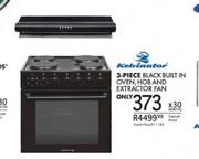 Kelvinator 3-Piece Black Built In Oven, Hob And Extractor Fan