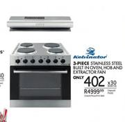 Kelvinator 3-Piece Stainless Steel Built In Oven, Hob And Extractor Fan