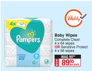 Pampers Baby Wipes Complete Clean 4 x 64 Wipes Or Sensitive Protect 4 x 56 Wipes-Per Pack
