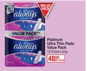 Always Platinum Ultra Thin Pads Value Pack 12 Extra Long-Per Pack