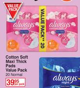Always Cotton Soft Maxi Thick Pads Value Pack 20 Normal-Per Pack