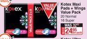 Kotex Maxi Pads + Wings Value Pack 20 Normal 16 Super-Per Pack