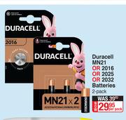 Duracell MN21 Or 2016 Or 2025 Or 2032 Batteries 2 Pack-Per Pack