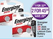 Energizer 2016 Or 2025 Or 2032 3V  Lithium Coin Battery 2 Pack-Per Pack