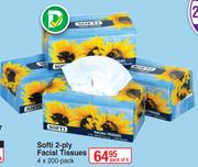 Soft 2-Ply Facial Tissues 200 Pack-Pack Of 4