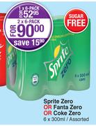 Sprite Zero Or Fanta Zero Oe Coke Zero 6x300ml-For 1 x 6 Pack