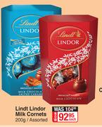 Lindt Lindor Milk Cornets Assorted-200g Each