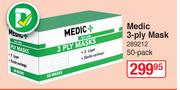 Medic 3 Ply Face Mask-50 Pack