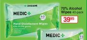 Medic+ 70% Alcohol Wipes-40's Pack