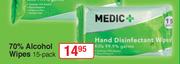 Medic+ 70% Alcohol Wipes-15's Pack