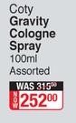 Coty Gravity Cologne Spray Assorted-100ml