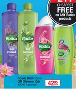 Radox  Foam Bath-500ml Or Shower Gel Assorted-400ml Each