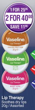 Vaseline Lip Therapy Soothes Dry Lips Assorted-20g
