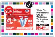 White Glo Professional Choice Whitening Toothpaste-2 x 100g Per Pack