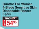 Schick Quattro For Women 4 Blade Sensitive Skin Disposable Razors 3 Pack