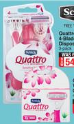 Schick Quattro For Women 4 Blade Sensitive Skin Disposable Razors 3 Pack