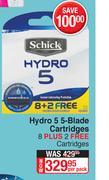 Schick Hydro 5 5-Blade Cartridges 8 Plus 2 Free Cartridges-Per Pack