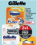 Gillette Fusion Manual 5 Blade Or Skinguard Sensitive 2 Blade Cartridge 4 Pack-Per Pack