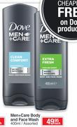 Dove Men + Care Body And Face Wash Assorted-400ml Each