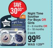 Tommee Tippee Night Time Soother For Boys Or Girls 0-6 Months Or 0-18 Months- 2 Pack