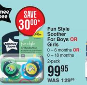 Tommee Tippee Fun Style Soother For Boys Or Girls 0-6 Months Or 0-18 Months- 2 Pack