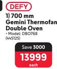 Defy 700mm Gemini Thermofan Double Oven DBO768