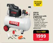 Steco 50L Air Compressor With 5 Piece Kit SC-2055K-Each