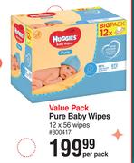 Huggies Pure Baby Wipes Value Pack-12 x 56 Wipes Per Pack