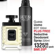 Guess Uomo EDT 100ml Plus Free Seductive Deodorant Spray 226ml-Per Pack