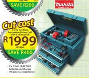 Makita 14.4V Cordless Percussion Driver Drill With 3 Drawer Kit J15896