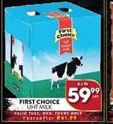 First Choice UHT Milk-6 x 1Ltr