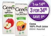 Ceres 100% Fruit Juice Assorted-For 3 x 200ml