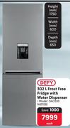 Defy 302Ltr Frost Free Fridge With Water Dispenser