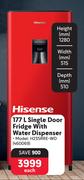 Hisense 177Ltr Single Door Fridge With Water Dispenser H235RRE-WD 