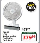 Dquip USB Rechargeable Oscillating Desk Fan