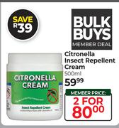Citronella Insect Repellent Cream-For 2 x 500ml