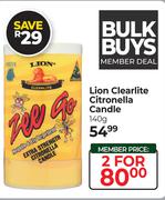 Lion Clearlite Citronella Candle-For 2 x 140g