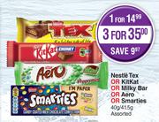 Nestle Tex Or Kitkat Or Milky Bar Or Aero Or Smarties Assorted-For 3 x 40g/41.5g 