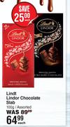 Lindt Lindor Chocolate Slab Assorted-100g Each