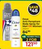 Dove Anti-Perspirant Body Spray For Men Or Women-For 2 x 250ml