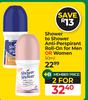 Shower To Shower Anti-Perspirant Roll-On For Men or Women-For 2 x 50ml