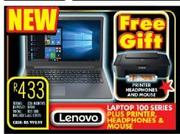 Lenovo laptop 100 Series Free Printer, Headphones & Mouse
