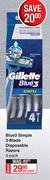Gillette Blue3 Simple 3-Blade Disposable Razor (4 Pack)-Per Pack