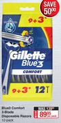 Gillette Blue3 Comfort 3-Blade Disposable Razor (12 Pack)-Per Pack