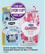 Schick Quattro Titanium 4 Blade Disposable Razors For Men Or Women 3 Pack