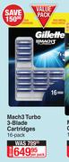 Gillette Mach 3 Turbo 3 Blade Cartridges (16 Pack)-Per Pack
